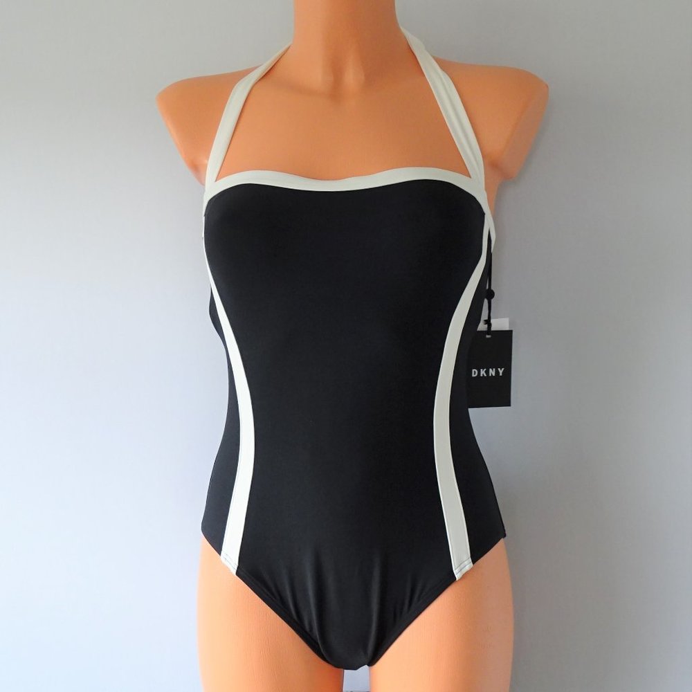 DKNY NWT 1 Piece Color Block Black Swimsuit